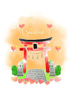 PSD 결혼 일러스트 사람없음 하트 청첩장 풍선 신사_일본건축 국내일러스트 모양 카드_감사 이벤트 일본건축 파일형식