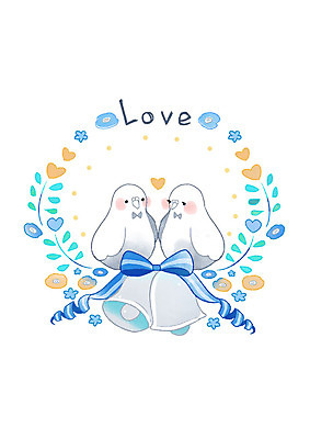 PSD 꽃 리본 한쌍 결혼 일러스트 조류 사람없음 종 청첩장 국내일러스트 식물 동물 카드_감사 이벤트 파일형식