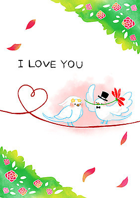 PSD 꽃 한쌍 결혼 일러스트 사람없음 하트 비둘기 청첩장 국내일러스트 모양 식물 조류 카드_감사 이벤트 파일형식