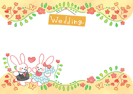 PSD 꽃 한쌍 나비 결혼 일러스트 사람없음 토끼 청첩장 국내일러스트 식물 곤충 포유류 카드_감사 이벤트 반려동물 파일형식