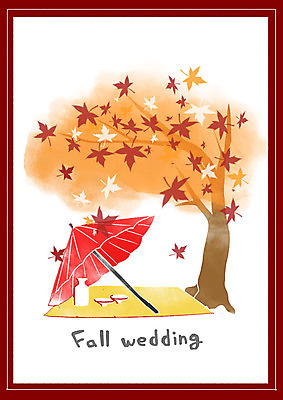 PSD 나무 꽃 결혼 낙엽 술잔 일러스트 우산 사람없음 청첩장 국내일러스트 식물 잎 잔 카드_감사 이벤트 파일형식