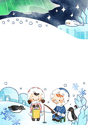 PSD 여자 남자 어린이 겨울 일러스트 프레임 두명 얼음 눈 눈송이 물개 펭귄 어린이세상 이글루 얼음낚시 프레임일러스트 국내일러스트 자연요소 계절 포유류 조류 낚시 날씨 눈_날씨 사람 바다동물 파일형식