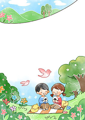 PSD 나무 구름 여자 남자 꽃 어린이 일러스트 조류 산 프레임 초원 두명 돗자리 어린이세상 주먹밥 봄소풍 프레임일러스트 국내일러스트 자연요소 식물 동물 밥 사람 소풍 봄 파일형식