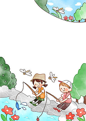 PSD 나무 여자 남자 꽃 어린이 일러스트 낚시 프레임 어류 두명 여름 야외활동 개울 낚싯대 잠자리 어린이세상 프레임일러스트 국내일러스트 식물 계절 곤충 레저 사람 강 수중동물 낚시용품 파일형식