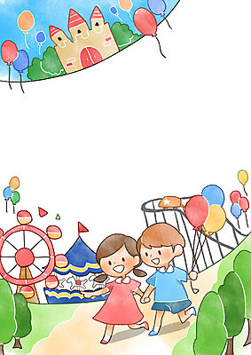 PSD 나무 여자 남자 어린이 일러스트 프레임 두명 놀이공원 어린이세상 대관람차 풍선 회전목마 롤러코스터 프레임일러스트 국내일러스트 식물 사람 테마파크 놀이기구 파일형식