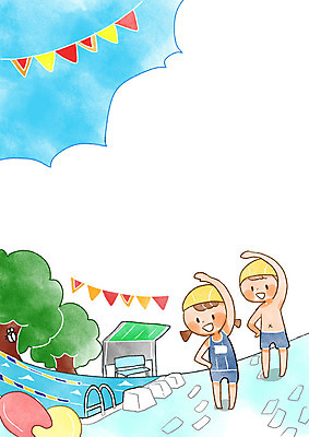 PSD 나무 여자 남자 수영복 어린이 일러스트 프레임 수영장 두명 스트레칭 어린이세상 매미 가랜드 프레임일러스트 국내일러스트 식물 옷 곤충 사람 운동 파티용품 파일형식