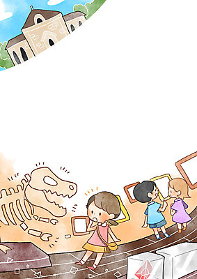 PSD 여자 남자 어린이 일러스트 프레임 세명 박물관 어린이세상 화석 관람 프레임일러스트 국내일러스트 사람 파일형식