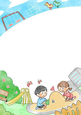 PSD 여자 남자 어린이 나비 일러스트 프레임 두명 미끄럼틀 놀이터 그네 어린이세상 모래놀이 프레임일러스트 국내일러스트 모래 곤충 놀이 사람 놀이기구 파일형식