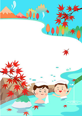 여자 문화 어린이 낙엽 일본문화 일러스트 산 프레임 이벤트 성인 두명 수건 온천 가을 돌_바위 노천온천 프레임일러스트 국내일러스트 AI파일 동양문화 계절 외국문화 잎 사람 위생용품 스파 파일형식 벡터