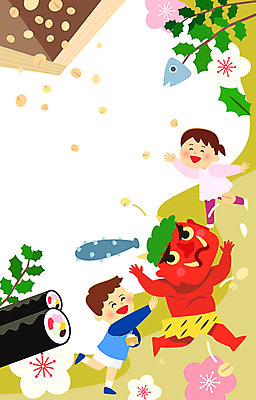 여자 남자 문화 어린이 일본문화 일러스트 프레임 이벤트 두명 도깨비 일본전통 프레임일러스트 절분 국내일러스트 AI파일 동양문화 전통 외국문화 사람 일본 파일형식 벡터