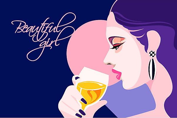 여자 포스터 와인잔 일러스트 한명 성인 화장 뷰티 귀걸이 아이메이크업 여신 국내일러스트 AI파일 1 술잔 장신구 사람 파일형식 벡터