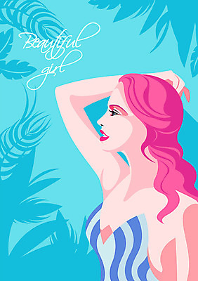 드레스 여자 포스터 일러스트 나뭇잎 한명 성인 여름 화장 뷰티 여신 국내일러스트 AI파일 1 옷 계절 잎 사람 파일형식 벡터