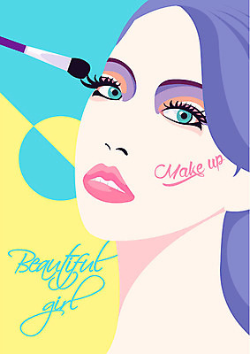 여자 포스터 얼굴 일러스트 한명 성인 화장 뷰티 메이크업브러쉬 아이메이크업 여신 국내일러스트 AI파일 1 사람 신체부위 붓 파일형식 벡터