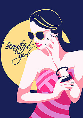 드레스 여자 포스터 일러스트 한명 성인 선글라스 화장 뷰티 섹시 뱅글 여신 국내일러스트 AI파일 1 옷 안경 컨셉 사람 파일형식 벡터