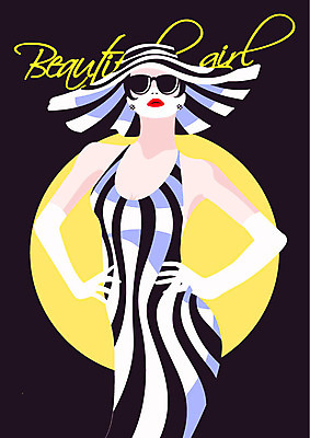 드레스 여자 포스터 허리손 일러스트 한명 성인 선글라스 화장 뷰티 모자가게 여신 국내일러스트 AI파일 1 옷 안경 포즈 사람 상점 파일형식 벡터