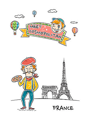 전신 남자 일러스트 서기 성인 두명 프랑스 열기구 팔레트 에펠탑 개선문 화가모자 국내일러스트 AI파일 모자_잡화 유럽 항공교통 모션 사람 파리 랜드마크 파일형식 벡터