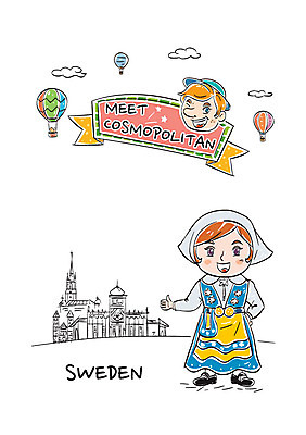 전신 여자 남자 일러스트 스웨덴 서기 성인 두명 열기구 전통의상 국내일러스트 AI파일 전통 항공교통 모션 북유럽 사람 파일형식 벡터