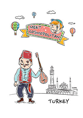 전신 여자 남자 일러스트 서기 성인 두명 열기구 전통의상 터키건축 터키전통의상 튀르키예 국내일러스트 AI파일 전통 아시아 항공교통 모션 사람 동양건축 파일형식 벡터