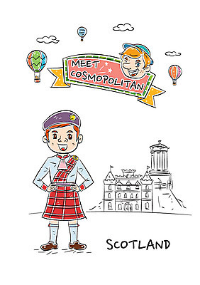 전신 남자 일러스트 서기 성인 두명 열기구 전통의상 스코틀랜드인 국내일러스트 AI파일 전통 항공교통 모션 사람 파일형식 벡터