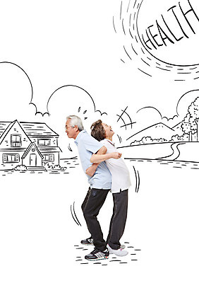 전신 여자 노년 남자 포토일러 주택 건강 서기 웃음 두명 옆모습 실버라이프 운동복 운동 노부부 스트레칭 한국인 등맞대기 커플체조 이미지편집 AI파일 편집이미지 라이프스타일 부부 옷 뷰포인트 모션 표정 사람 동양인 성인 건물 체조 파일형식 벡터