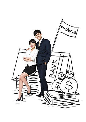 전신 여자 남자 지폐 포토일러 서기 웃음 앉기 20대 성인 두명 금융 팔짱 달러 동전 한국인 깃발 비즈니스맨 비즈니스우먼 화폐기호 돈자루 은행 통장 이미지편집 AI파일 편집이미지 기호 돈 비즈니스 모션 표정 사람 동양인 청년 경제 직장인 화폐 파일형식 벡터