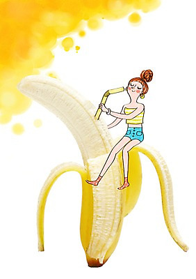 PSD 편집이미지 여자 바나나 빨대 한명 성인 이미지편집 1 과일 사람 파일형식