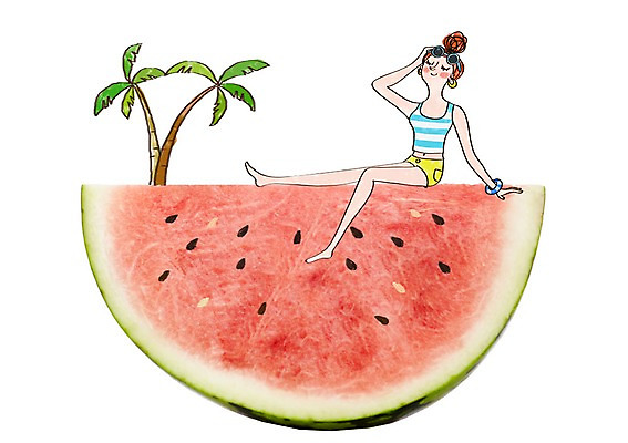 PSD 편집이미지 여자 디저트 여름음식 수박 한명 성인 야자수 이미지편집 나무 1 음식 과일 사람 파일형식 여름_계절