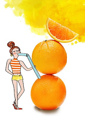 PSD 편집이미지 여자 오렌지 빨대 한명 성인 이미지편집 1 과일 사람 파일형식