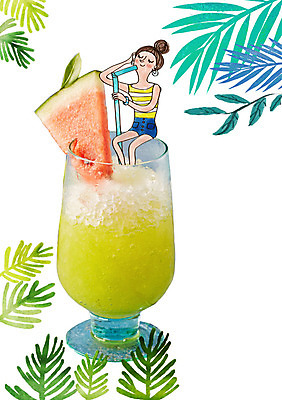 PSD 편집이미지 여자 음료 나뭇잎 잔 수박 빨대 한명 성인 이미지편집 1 식기 잎 과일 사람 파일형식