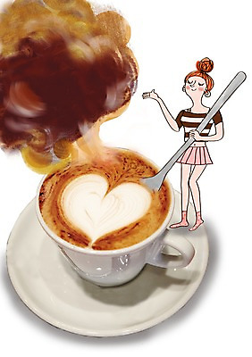 PSD 편집이미지 여자 디저트 한명 성인 숟가락 연기 커피잔 카페라떼 이미지편집 1 커피 음식 잔 수저 사람 라떼 파일형식