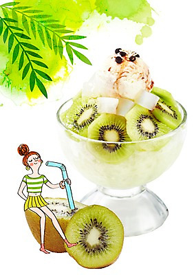 PSD 편집이미지 여자 나뭇잎 디저트 여름음식 키위 한명 성인 과일빙수 제철음식 이미지편집 1 음식 잎 과일 사람 빙수 제철 파일형식 여름_계절