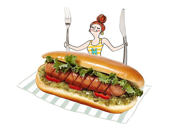 PSD 편집이미지 여자 포크 한명 성인 소시지 나이프 핫도그 이미지편집 1 식기 음식 패스트푸드 사람 가공식품 칼 파일형식