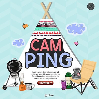 PSD 구름 템플릿 여행 웹템플릿 조류 팝업 이벤트팝업 웹팝업 텐트 캠핑도구 사람없음 랜턴 물통 레이어팝업 바베큐그릴 야외의자 이미지템플릿 자연요소 동물 의자 조명 캠핑 도구 그릴 바비큐 파일형식