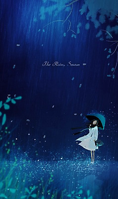 PSD 여자 일러스트 우산 날씨 나뭇잎 한명 성인 야외 비 야간 장마 국내일러스트 자연요소 1 잎 사람 비_날씨 파일형식