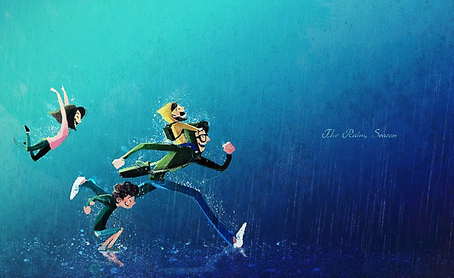 PSD 여자 남자 어린이 일러스트 가족 날씨 여러명 성인 달리기 비 장마 국내일러스트 자연요소 다수 관계 모션 사람 비_날씨 파일형식