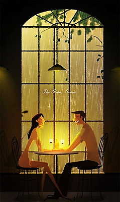 PSD 커플 여자 남자 와인잔 의자 데이트 일러스트 창문 탁자 날씨 조명 실내 성인 카페 비 장마 국내일러스트 자연요소 가구 술잔 관계 사람 내부 상점 비_날씨 파일형식