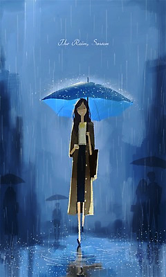 PSD 여자 남자 일러스트 우산 날씨 거리 여러명 성인 야외 비 장마 국내일러스트 자연요소 다수 사람 비_날씨 파일형식