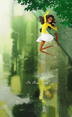 PSD 여자 일러스트 우산 날씨 거리 성인 점프 비 즐거움 장마 국내일러스트 자연요소 감정 모션 사람 비_날씨 파일형식