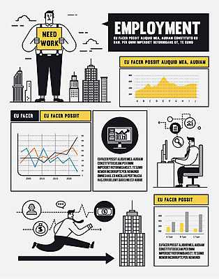 남자 의자 일러스트 그래프 빌딩 청년 성인 세명 컴퓨터 픽토그램 인포그래픽 구직 실업자 책상 청년실업 취업준비생 서류판 취업문 국내일러스트 AI파일 가구 컨셉 사람 건물 전자제품 사무용품 실업 사회이슈 파일형식 벡터
