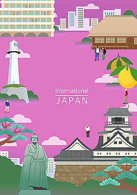구름 여자 남자 포스터 백그라운드 고건축 일러스트 귤 등대 빌딩 여러명 성인 관광지 조각상 일본 소나무 성 일본여행 랜드마크 프레임일러스트 국내일러스트 AI파일 자연요소 나무 건축물 아시아 해외여행 여행 다수 과일 프레임 사람 건물 조형물 파일형식 벡터