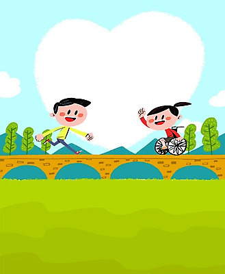 PSD 나무 구름 여자 남자 일러스트 산 성인 두명 달리기 다리 장애인 휠체어 프레임일러스트 국내일러스트 자연요소 식물 모션 프레임 사람 신체부위 장애 파일형식