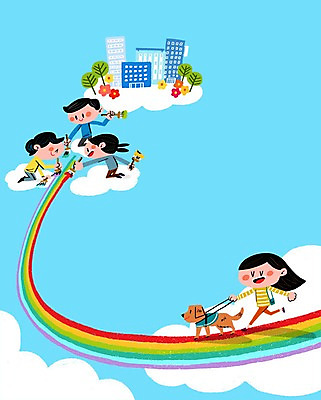 PSD 나무 구름 여자 남자 꽃잎 어린이 무지개 일러스트 빌딩 여러명 장애인 페인트붓 시각장애인 안내견 프레임일러스트 국내일러스트 자연요소 식물 꽃 다수 프레임 사람 건물 붓 개 장애 파일형식