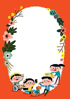 PSD 여자 남자 꽃잎 어린이 일러스트 여러명 화관 장애인 휠체어 시각장애인 안내견 프레임일러스트 국내일러스트 꽃 다수 프레임 사람 개 장애 파일형식