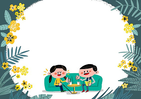 PSD 여자 남자 꽃잎 어린이 일러스트 탁자 두명 책 소파 독서 커피잔 장애인 시각장애인 프레임일러스트 국내일러스트 꽃 커피 가구 의자 잔 프레임 사람 장애 파일형식