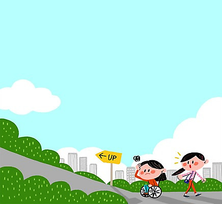 PSD 여자 일러스트 빌딩 성인 두명 도움 표지판 장애인 휠체어 오르막 프레임일러스트 국내일러스트 컨셉 프레임 알림판 사람 건물 장애 파일형식