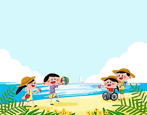 PSD 구름 여자 남자 꽃 일러스트 나뭇잎 여러명 성인 해변 비치볼 장애인 휠체어 밀짚모자 프레임일러스트 선박 국내일러스트 자연요소 식물 모자_잡화 바다 다수 수상교통 잎 공 프레임 바캉스용품 사람 장애 파일형식