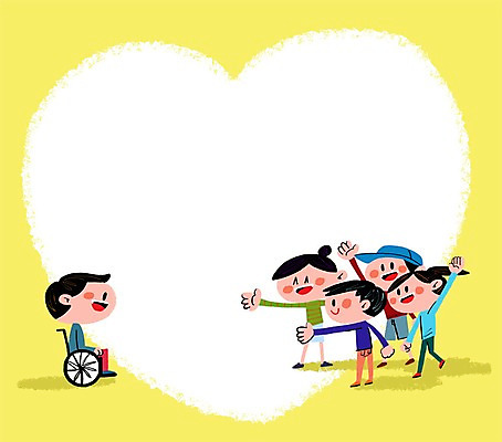 PSD 여자 남자 어린이 일러스트 프레임 여러명 하트 장애인 휠체어 프레임일러스트 하트프레임 환영인사 국내일러스트 모양 다수 사람 인사 장애 파일형식