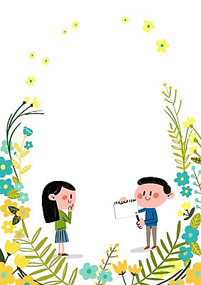 PSD 여자 남자 꽃잎 일러스트 성인 두명 연필 장애인 스케치북 배려 프레임일러스트 청각장애인 국내일러스트 꽃 학용품 프레임 사람 필기구 장애 파일형식