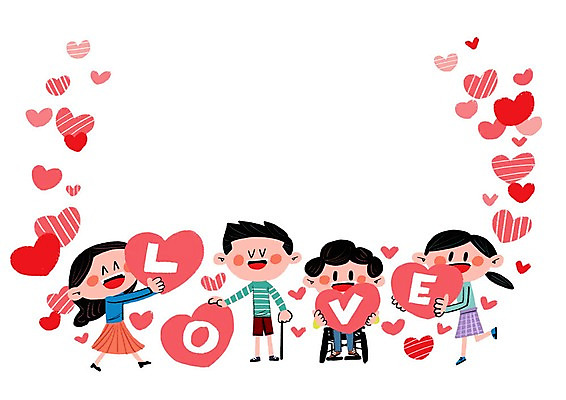 PSD 여자 남자 일러스트 여러명 성인 하트 장애인 휠체어 사랑나눔 시각장애인 프레임일러스트 국내일러스트 모양 다수 프레임 사랑 사람 나눔 장애 파일형식