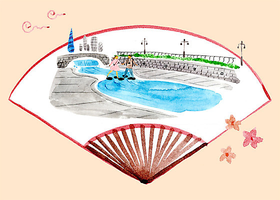 PSD 여자 남자 가로등 일러스트 성인 두명 관광지 부채 청계천 국내여행 국내일러스트 공공시설 여행 서울 사람 강 랜드마크 파일형식